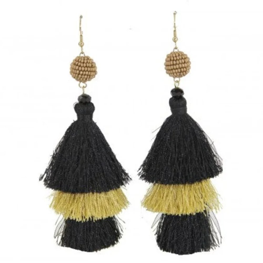 Black and Gold Earrings~Black and Gold Tassel Earrings~Saints Earrings